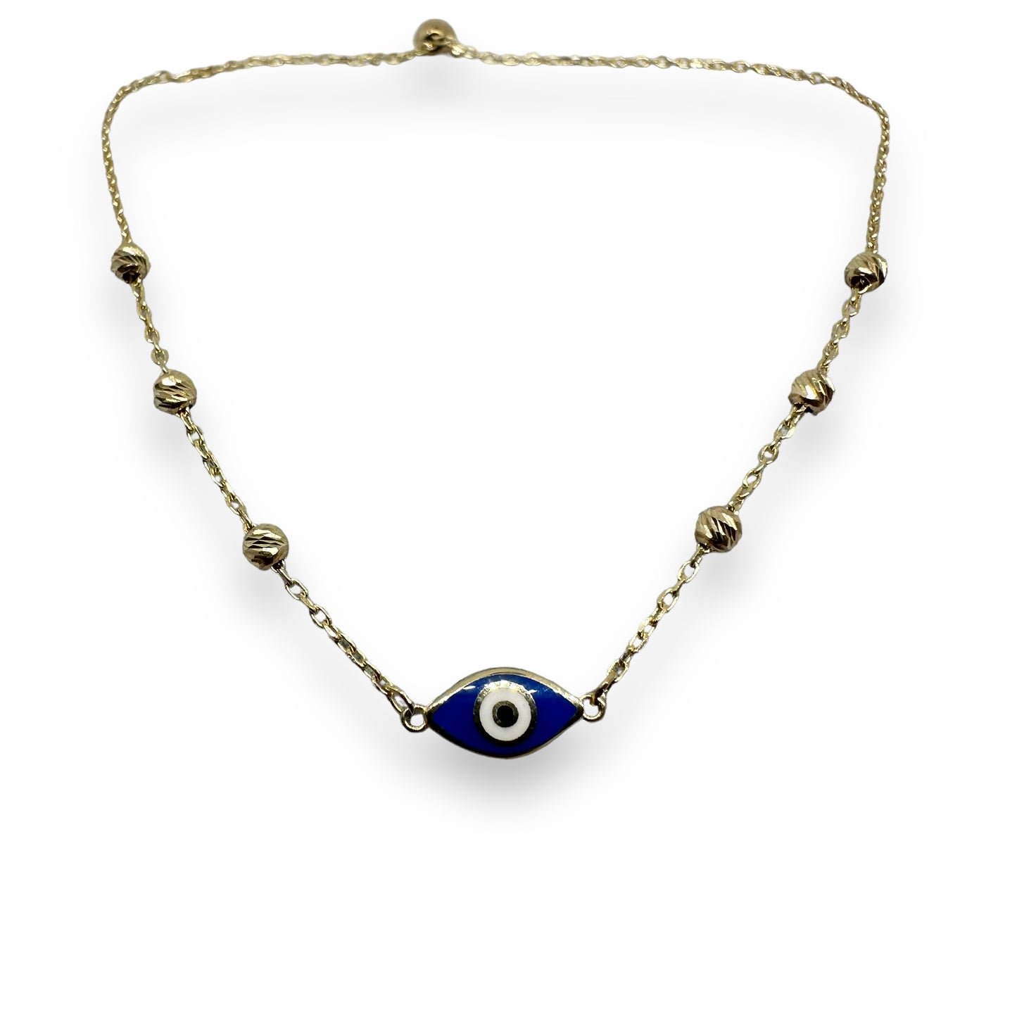 14K Gold BLUE EVIL EYE Adjustable Bracelet