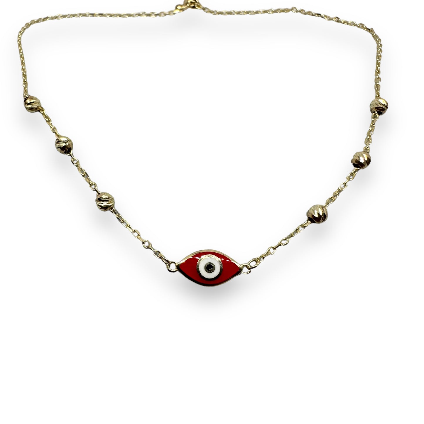 14K Gold RED EVIL EYE Adjustable Bracelet