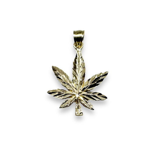 14k Gold Diamond Cut Marijuana Leaf