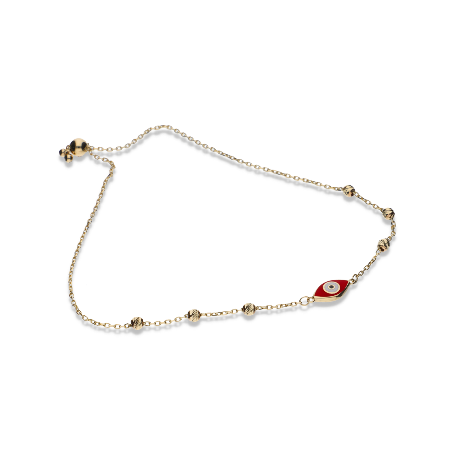 14K Gold RED EVIL EYE Adjustable Bracelet