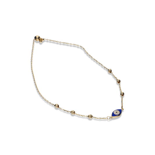 14K Gold BLUE EVIL EYE Adjustable Bracelet