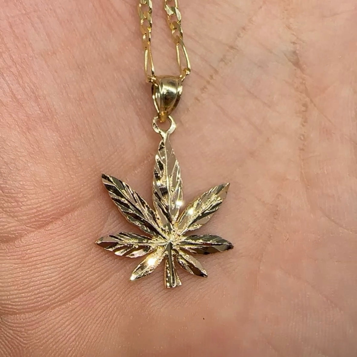 14k Gold Diamond Cut Marijuana Leaf