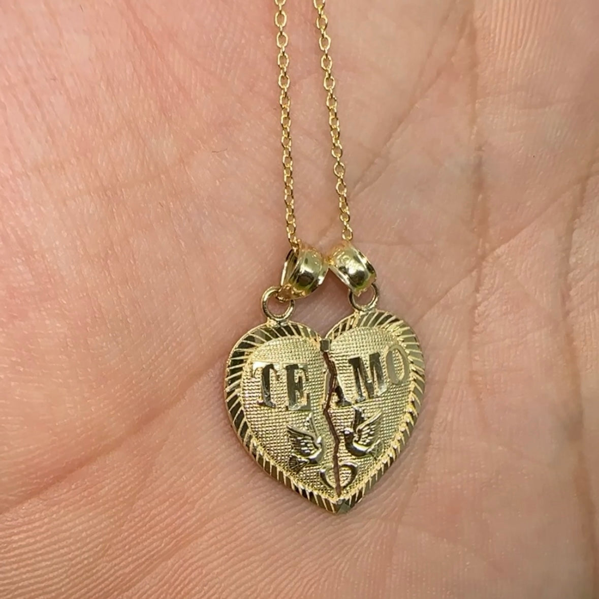 14K Gold “Te Amo” Broken Heart Pendant